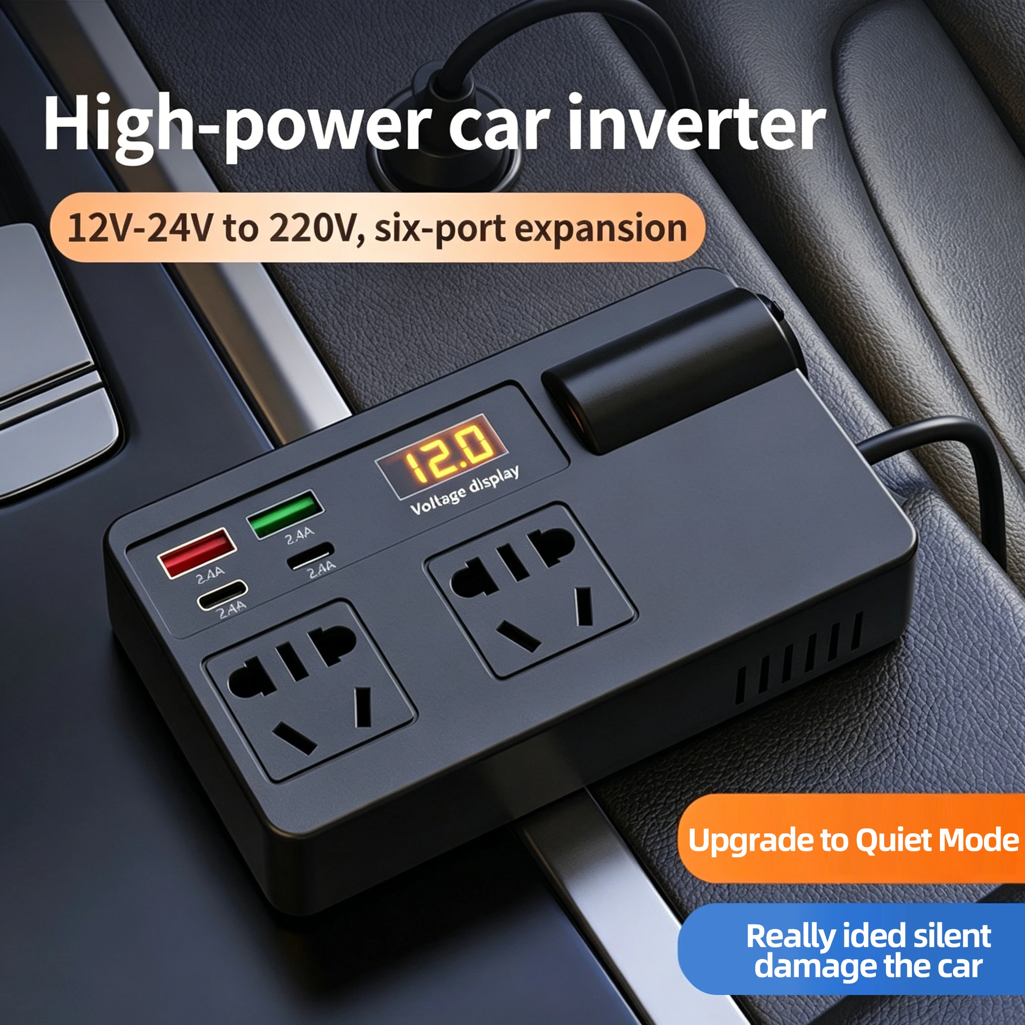 

High Power Car Inverter Adapter 200W DC 12V/24V to AC 220V Converter USB/PD/Type-C Chargers Voltage Detection ON/OFF Switch