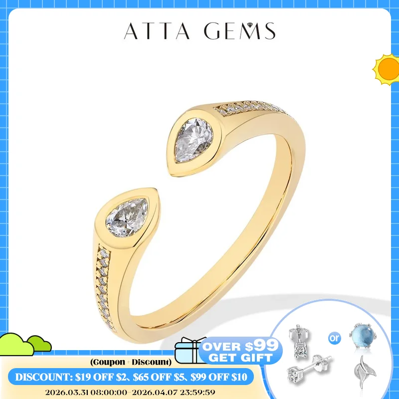 

ATTAGEMS 0.67CT Pear Cut Moissanite Wedding Ring D VVS1 Color S925 Sterling Silver Solid 14K 18K Gold Adjustable Rings For Women