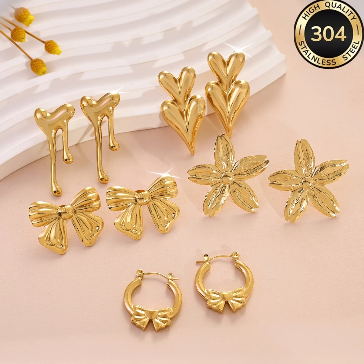 1 Pair Elegant Bow Heart Shape Women's Earrings Sweet Cute Girl Jewelry for Daily & Appointment Wear