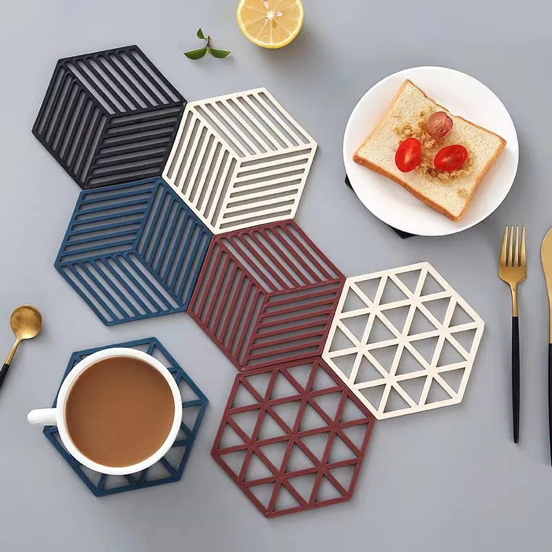 Geometric Cutout Tableware Insulation Mat Coaster Hexagon Silicone Heat-insulated Bowl Placemat Home Table Decor Kitchen Tools