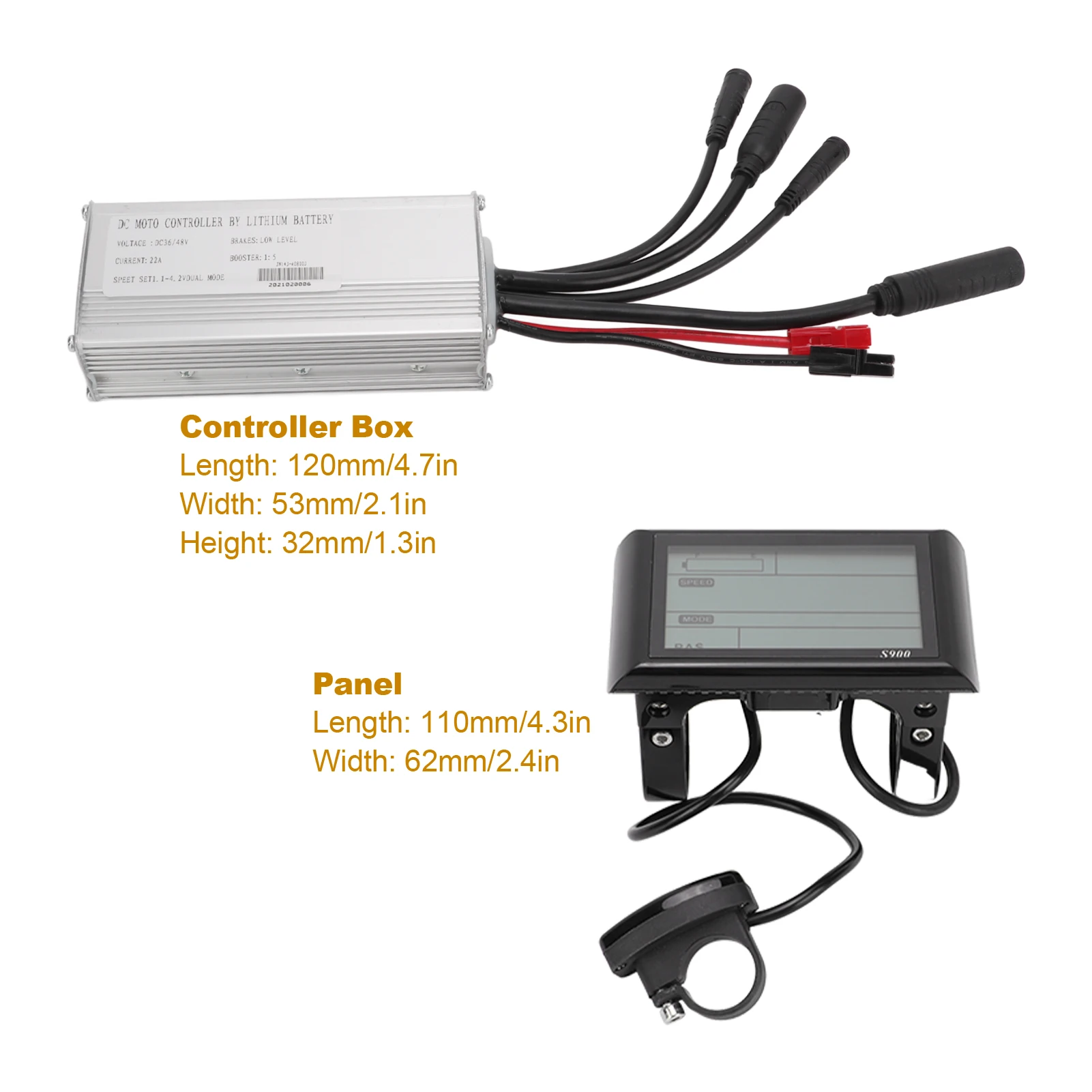 Electric Bike Motor Controller 36V 48V 22A Speed Controller with S900 Panel 1 to 2 Cable for 500W Motor