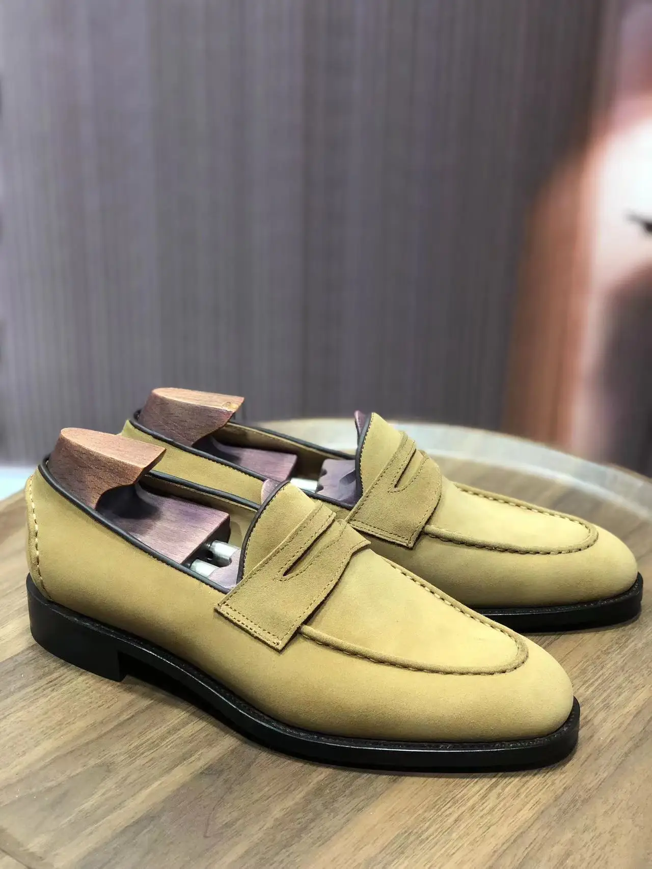 Cie ML14 Penny Loafer Suede Camel/Chestnut/Black Men Dress Leather Outsole Breathable Shoe Goodyear Welted Custom Color & Size