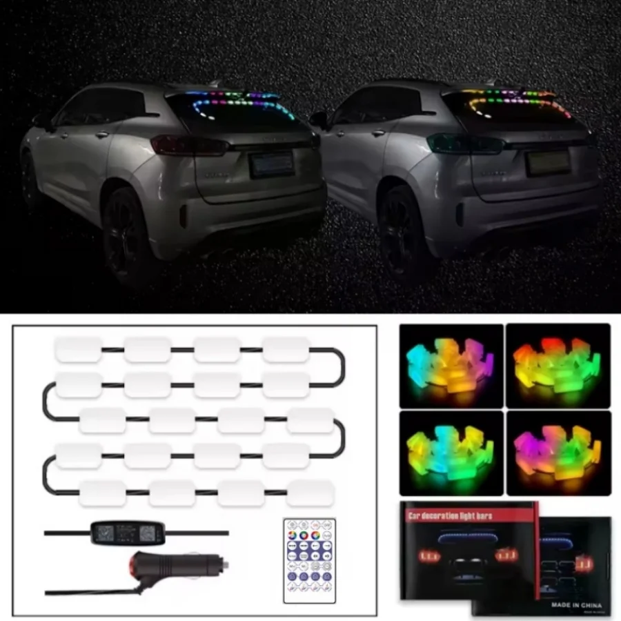 Car Atmosphere Lamp Interior With Music Sync Color Change RGB Rear Window Car Lighting Chasing Snake Streamer Rhythm Led Lamp