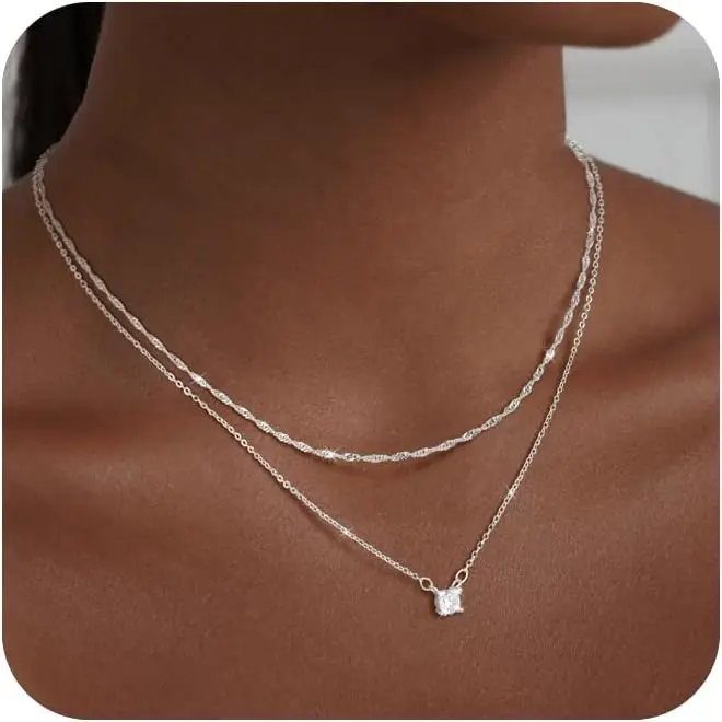 Wasserdichte Halskette für Damen, 14 Karat Gold/Silber vergoldet, Halsband, Diamant-Halskette, schlichte zierliche CZ-Kette, trendiges Schmuckzubehör
