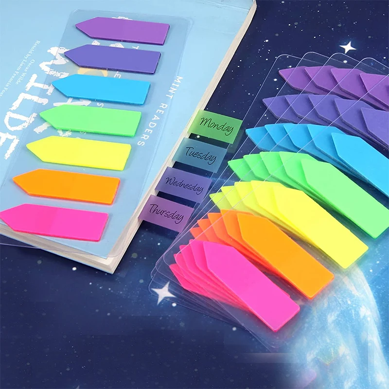 20*7PCS Color Fluorescence Transparent Sticky Notes Memo Pad Bookmarks Banners Sticky Notes Sticker Index Marker School Office S