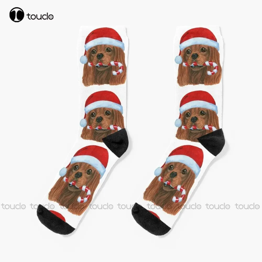 

Christmas Cavalier King Charles Spaniel Ruby Socks Women Workout Sockss Personalized Custom Unisex Adult Teen Youth Socks
