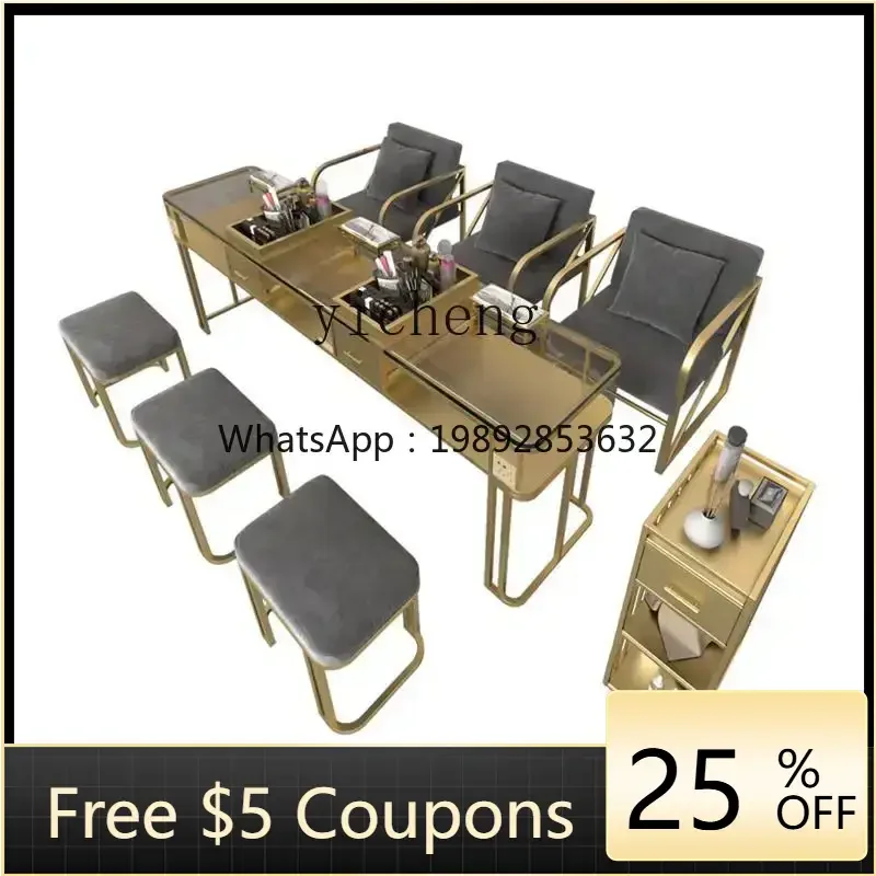 

New Fashion Nail Table Single Double Three Single Layer Glass with Storage Nail Table and Chair Suit