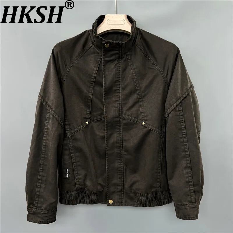 

HKSH Spring Autumn New Man American Vintage Safari Style Heavy Distressed Jacket Zipper Trendy Casual Punk Techwear Coat HK13970