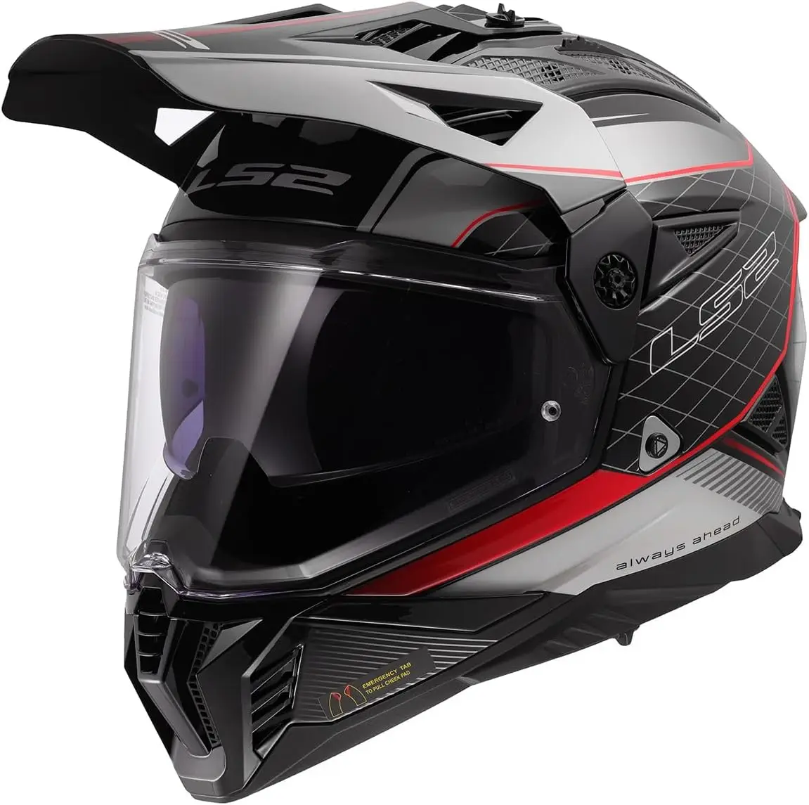 

Helmets Blaze II Adventure Motorcycle Helmet W/SunShield (Gloss 100th Meridian Black/Light Gray/Red - X-Large)