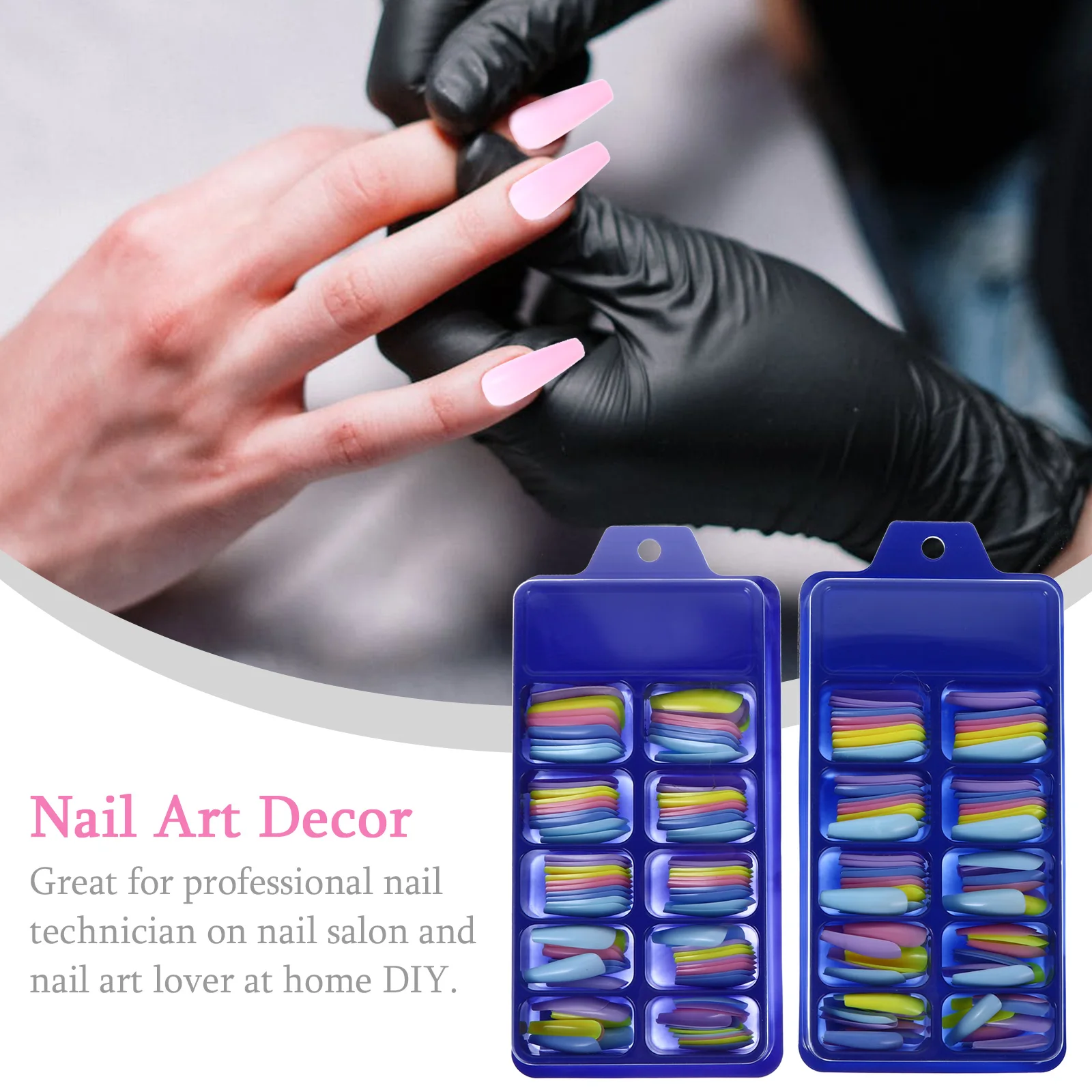 

2 Box Ballet False Nails Colorful Long Artificial Fake Tip with Glue Full Paste