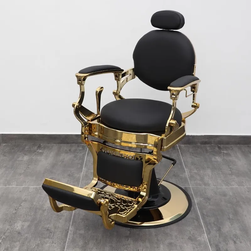 

High-end hairdressing shop haircut large chair reclining men's retro oil head chair hair salon hair cutting exit chair