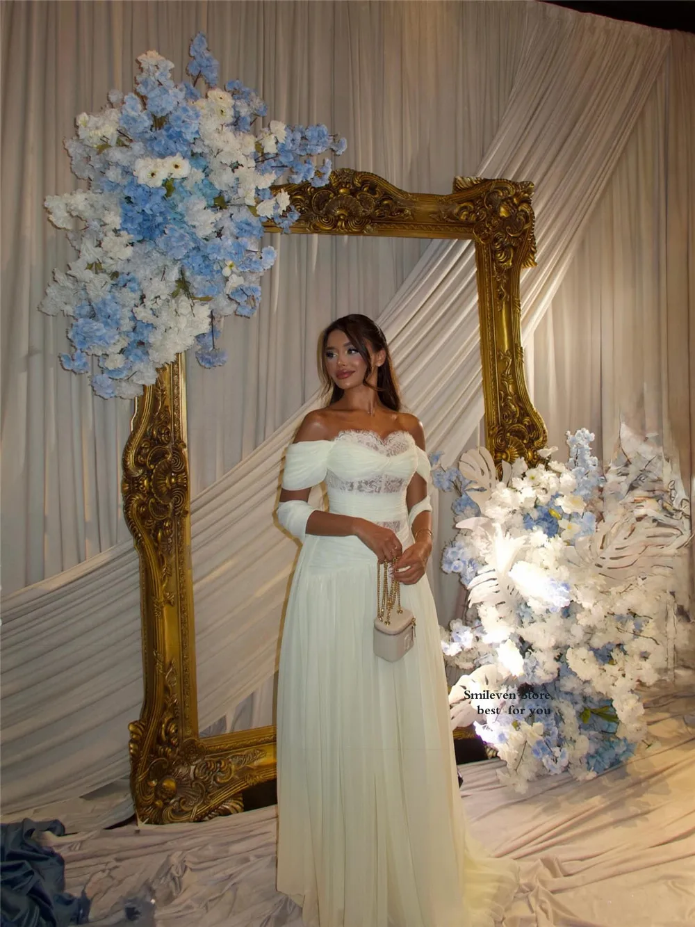 

Smileven Luxury Sweetheart A Line Evening Dress Off The Shoulder Formal Prom Dresses Lace Chifforn Party Gowns Customized 2026