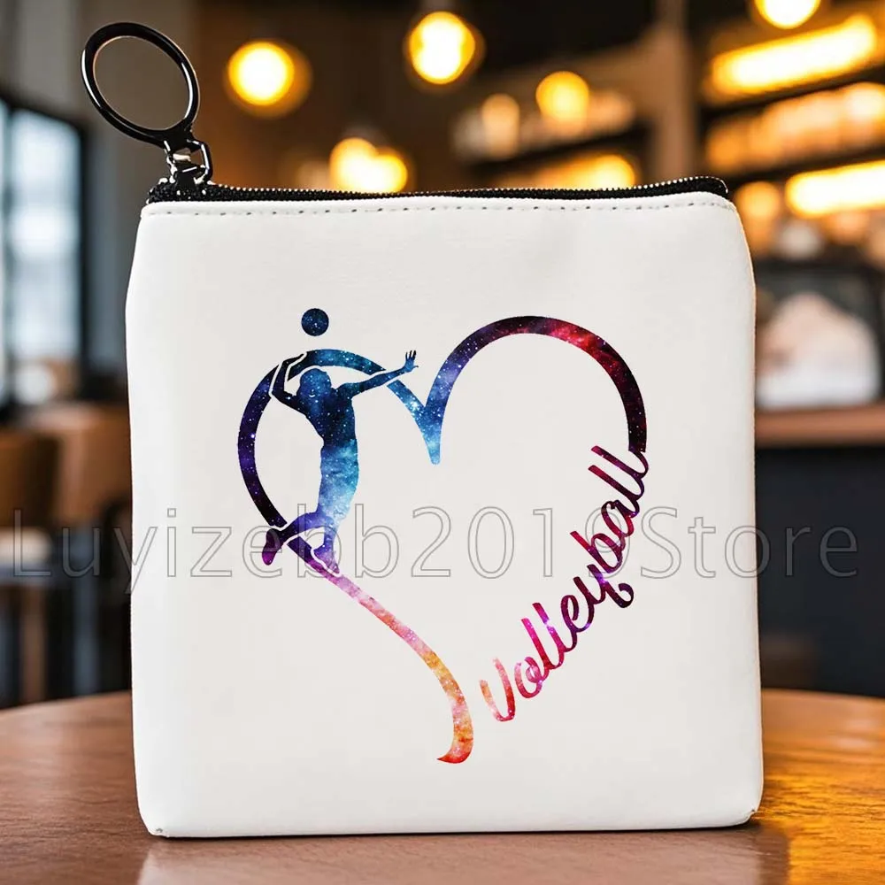 Pallavolo Ragazza Pittura ad acquerello Stampa artistica Amante dello sport Regalo Uomo Donna Borsa portamonete in tela Borsa per carte di archiviazione chiave Custodia a portafoglio
