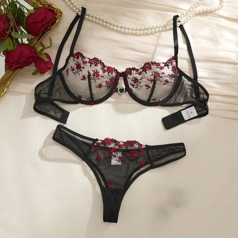 

Embroidery Ultrathin Lace Women's Underwear Soft Breathable Ladies Suits Comfort Sexy Adjustable Shoulder Strap Ladies Lingerie