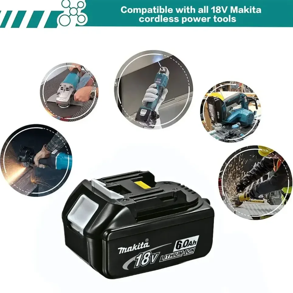 100% оригинальная батарея Makita 18 В 6 Ач/5 Ач/3 Ач BL1830B BL1850B BL1850 BL1840 BL1860 BL1815, сменная литиевая батарея