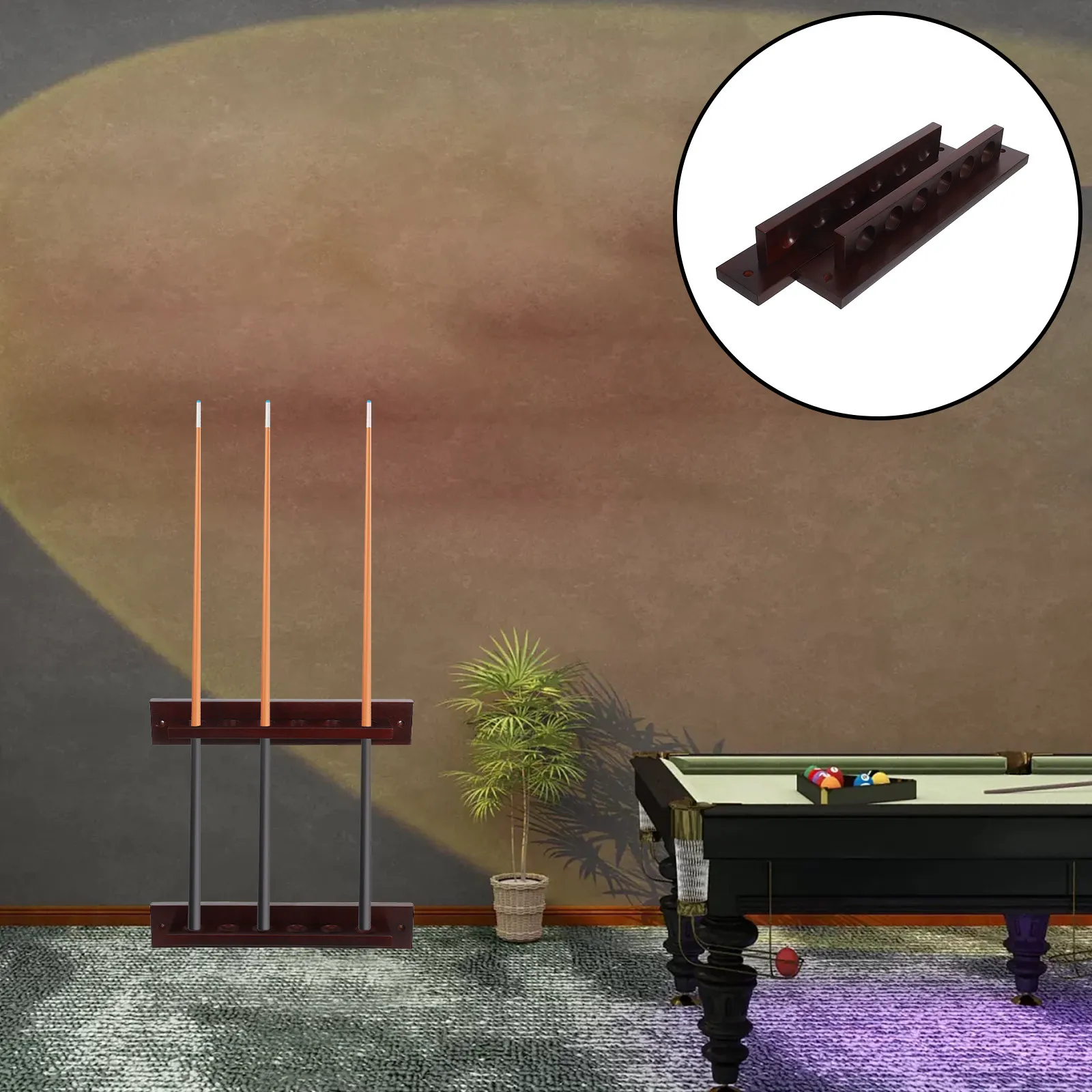 

Solid Wood Wall Mounted Pool Cue Holder 6 Slots T Shaped Billiard Cue Storage Rack Space Saving Pool Stick Organizer for Home