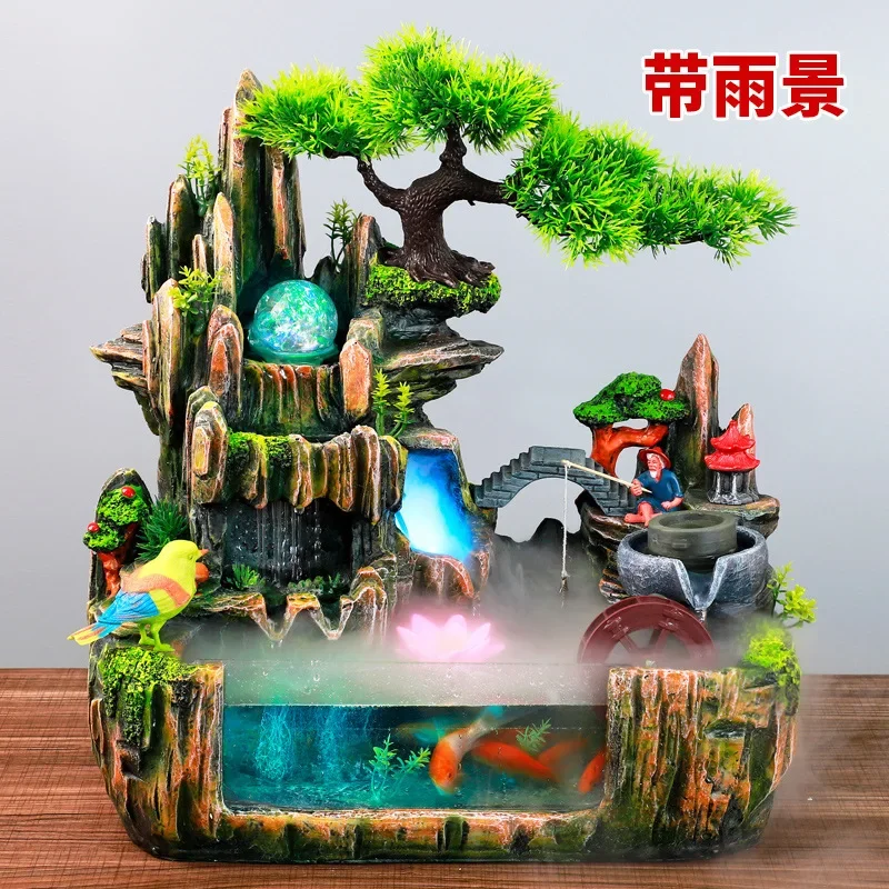 

Ancient Fish Fish Tank Living Room Home Circulating Water Waterfall Ecological Landscape Mini Desktop Decoration with Oxygen