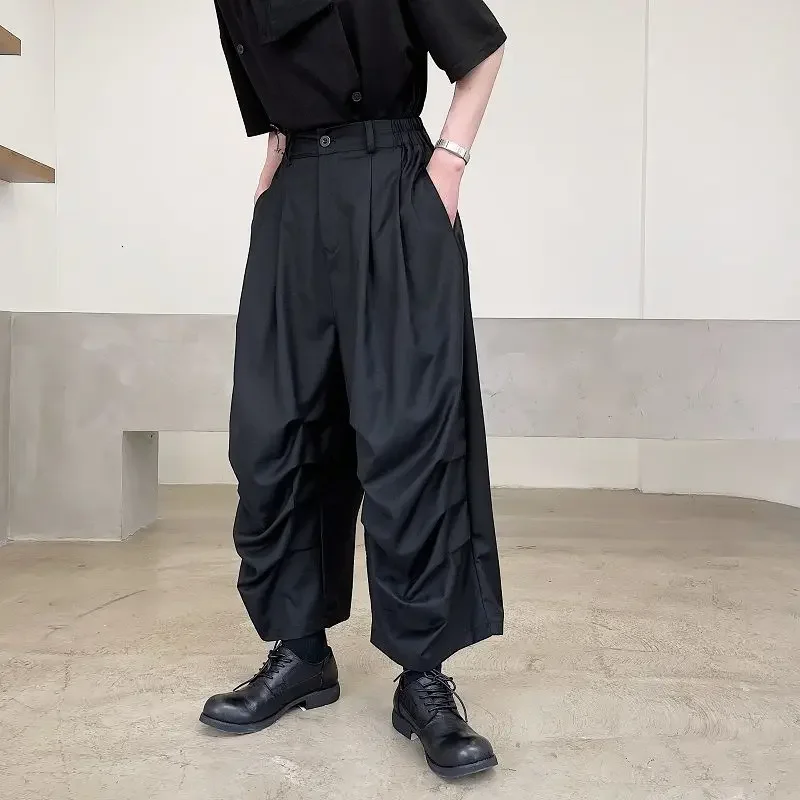 UMI MAO Yamamoto Wind Summer Personality Fold Design Dark Temperament Wide-leg Fashionable Cropped Trousers Harajuku Pantalon