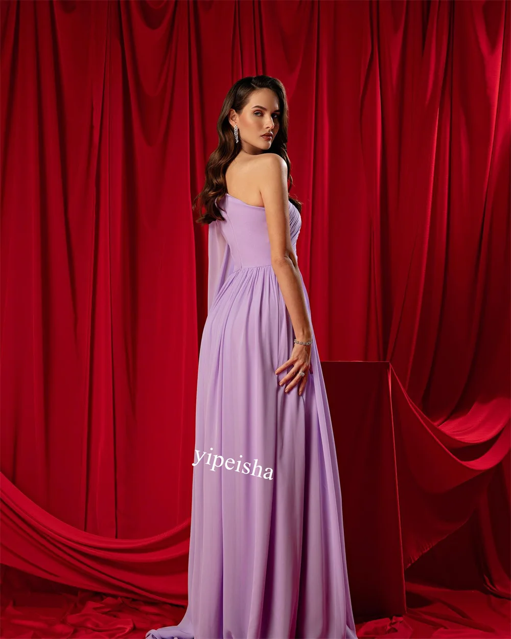  Chiffon Ruched Celebrity A-line One-shoulder Bespoke Occasion Gown Long Dresses Saudi Arabia 