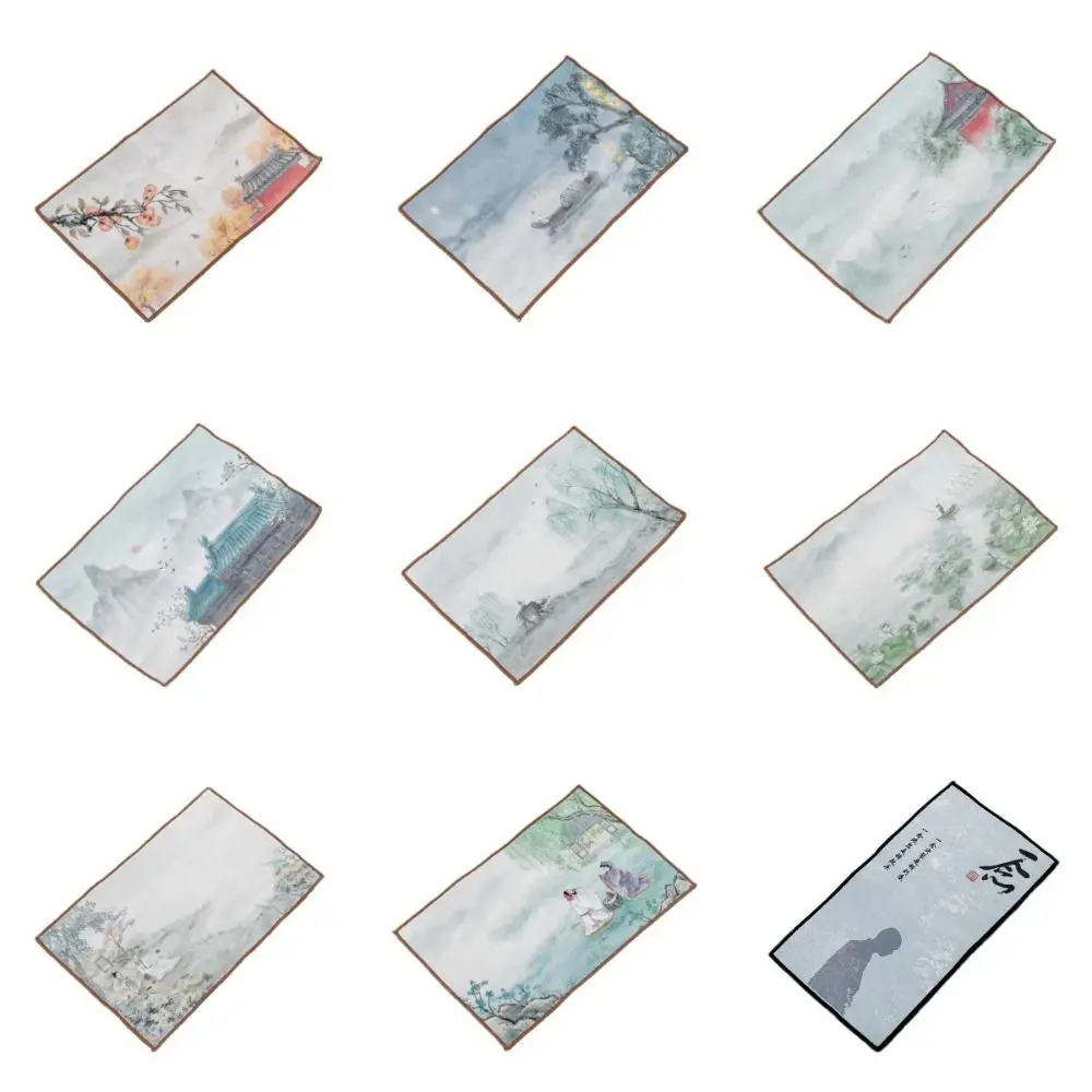 Gift Chinese Painted Cotton Linen Absorbent Tea Towel Retro Soft Tea Ceremony Mat Simple Style Thickened Tablecloth Rag Bowl