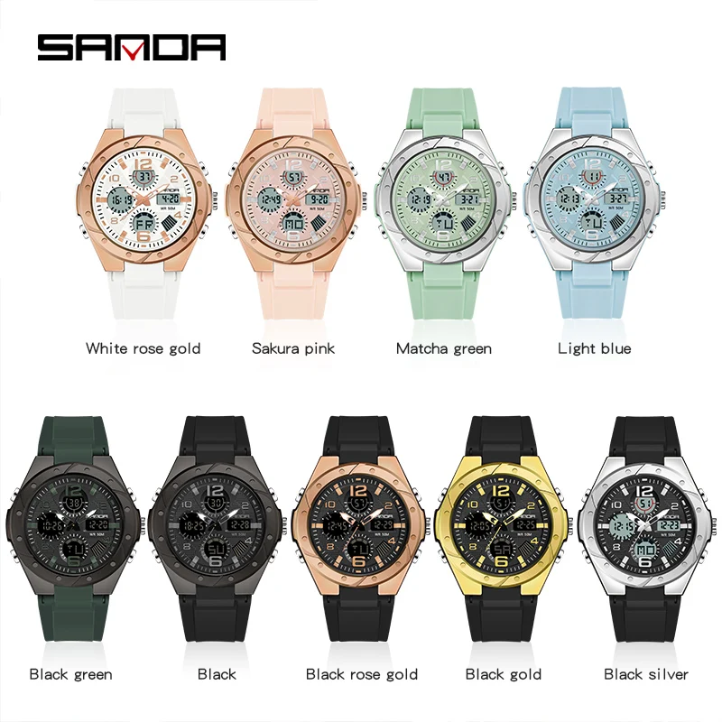 SANDA Top Brand New Lady Luxury Ms LED Digital Sport Watch Leisure Fashion Quartz Watch Women Girl Military 50M Waterproof Watch