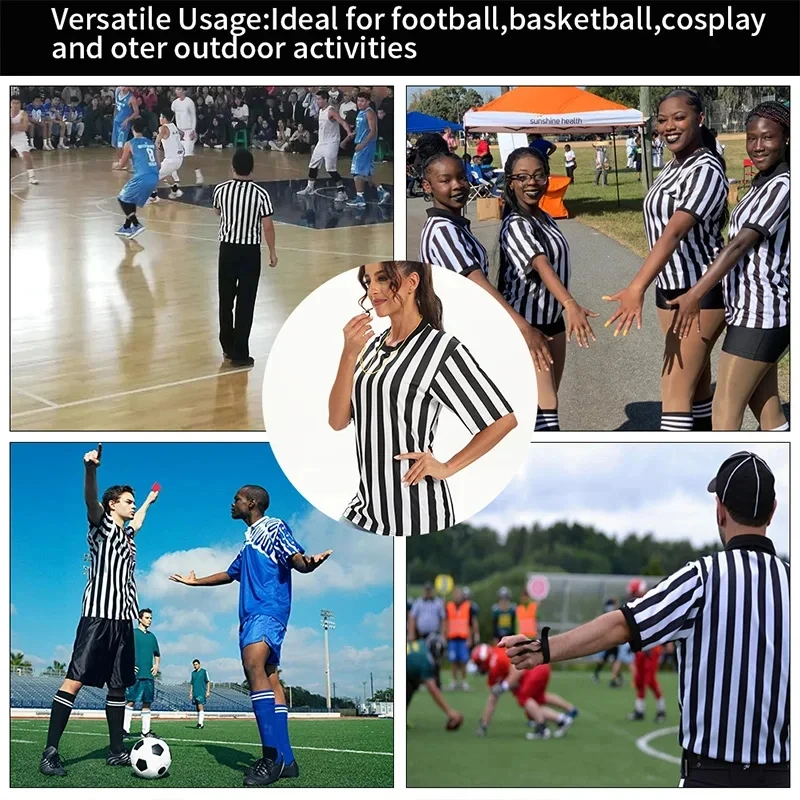 Summer printed short-sleeved T-shirt football referee clothing casual loose sports stripes large size