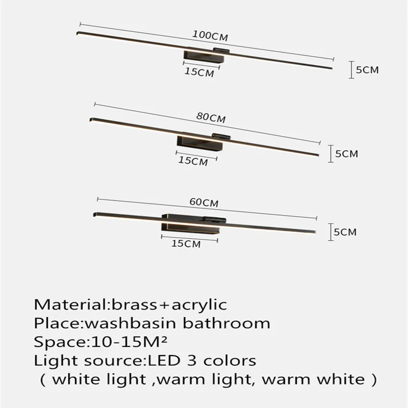 TYLA-Contemporâneo Latão Vanity Espelho Frente Luz, Levou Dispositivo De Banheiro, Banho Maquiagem Lâmpada De Parede, 3 Cores