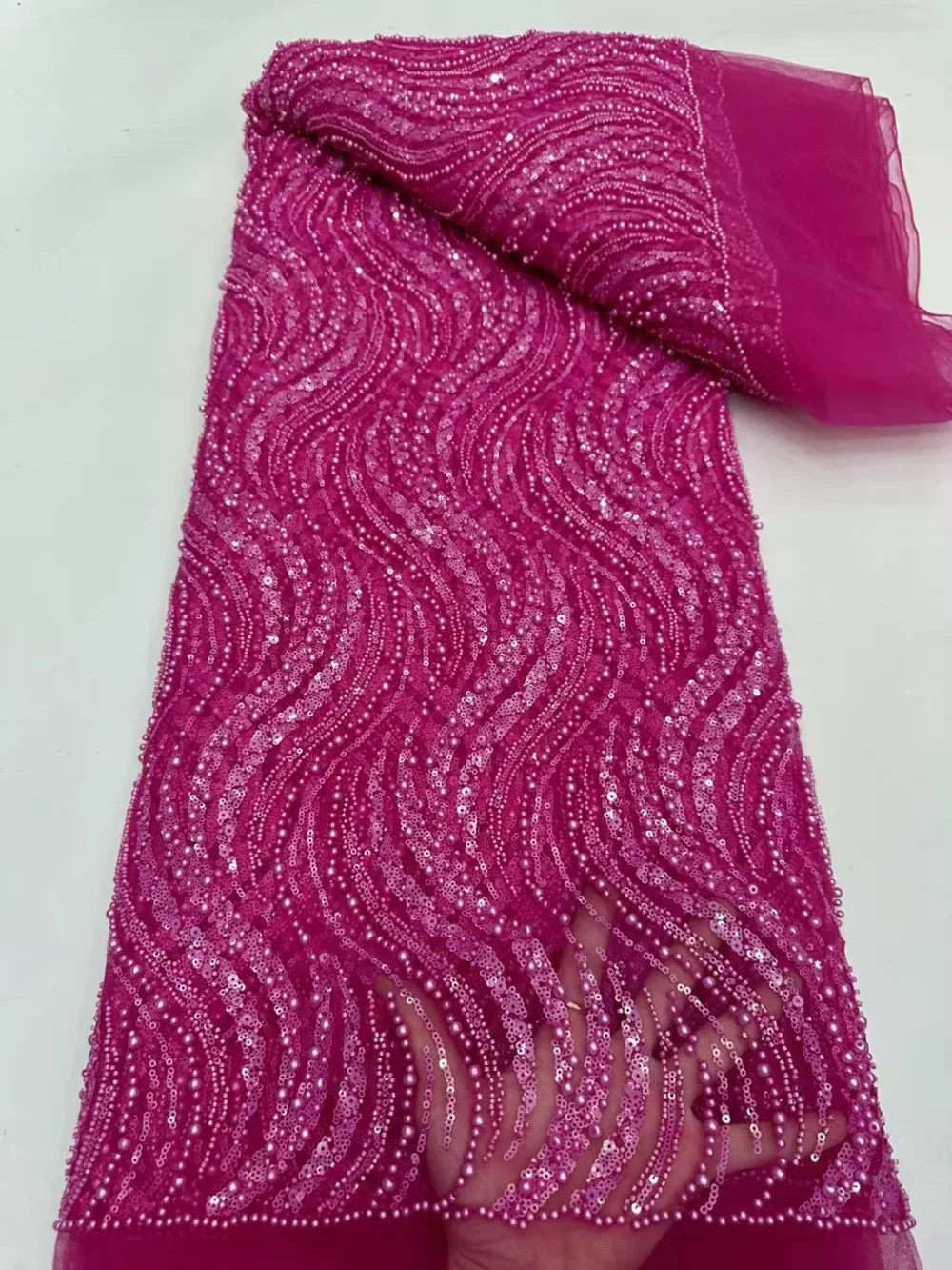 Французская модная кружевная ткань, африканские изделия ручной работы, кружевная сетка с бисером и блестками, нигерийская ткань для шитья платья 5 размеров