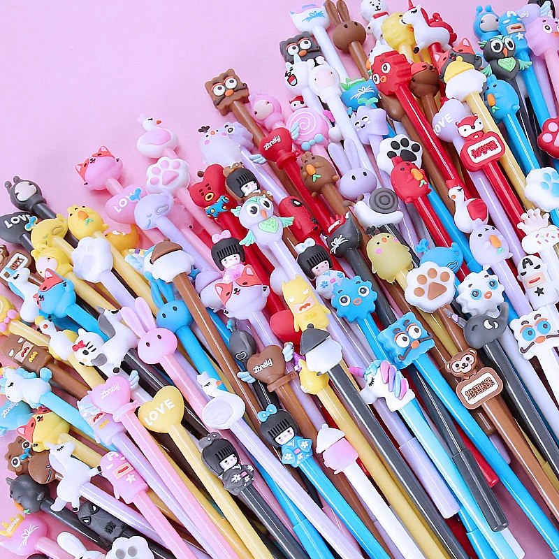 13-Piece Set of Randomly Designed Cartoon-Style Black Gel Pens, Creative Animal and Cute Pet Designs, Student Stationery, Cute Internet Celebrity Style, Office Signature Pens, Smooth Writing Without Jamming, Continuous Ink Flow, Great Gift Item