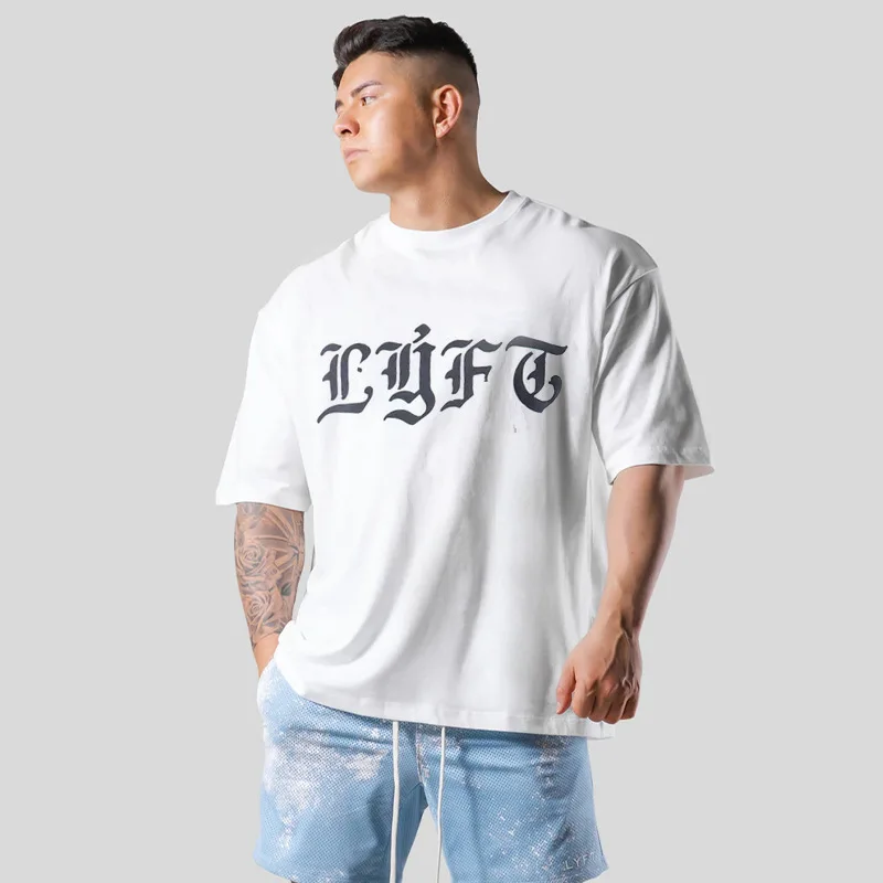 2023 estate Fitness sport lettera stampa semplice t-shirt manica corta da uomo moda Casual cotone sciolto t-shirt Oversize top