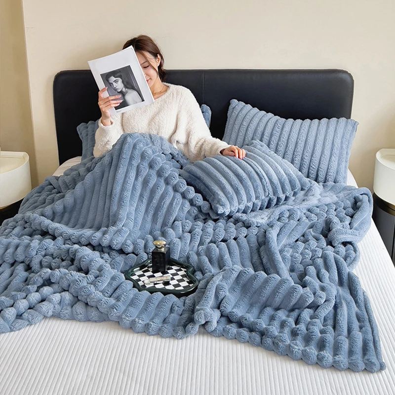 1PC Super-Soft Color Thick Wide Strip Multifunctional Blanket Autumn Winter Flannel Bedroom Warm blanket Leisure Time Blanket