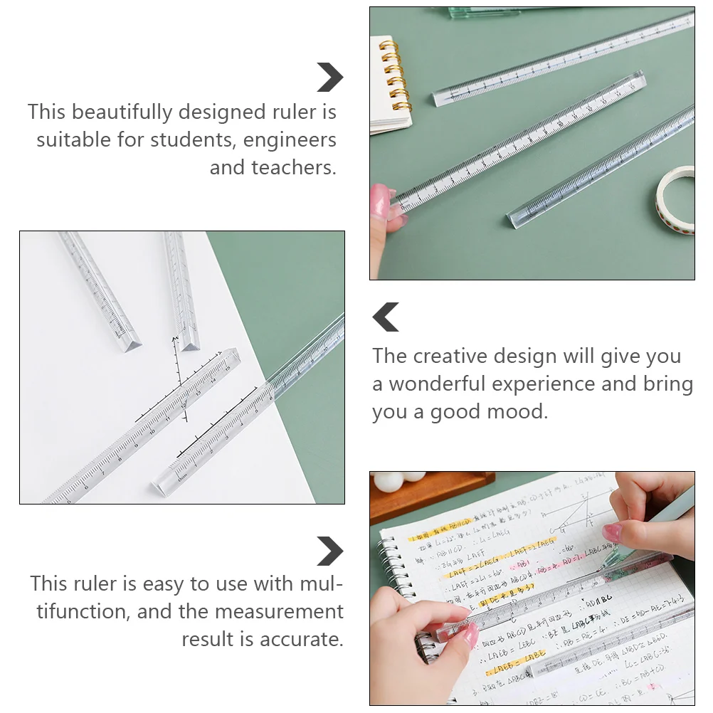 6Pcs Triangle Ruler Straight Edge Clear Plastic Student Ruler for School Office Drawing Measuring Tools Educational