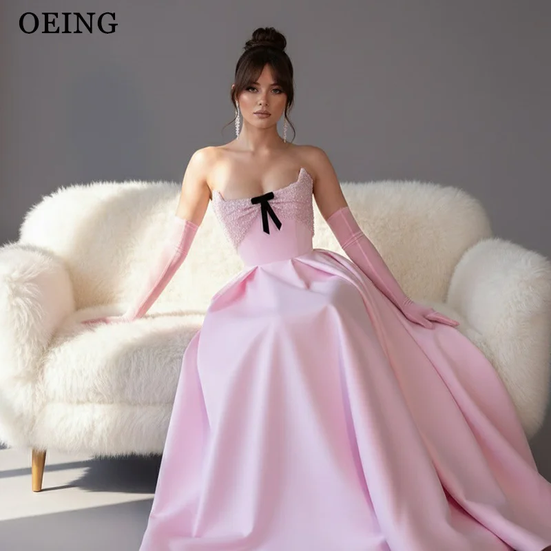 

BOEING принцесса трапециевидные платья для выпускного вечера розовые атласные платья без рукавов с бантами и бисером платья для дня рождения robes de soirée по индивидуальному заказу