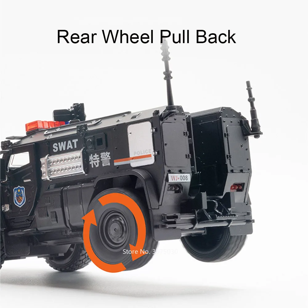 Voitures Blindées en Alliage Moulé Sous Pression, Modèles Miniatures, Jouets avec Lumière et Son, Véhicules de Police Armés, Dos Côtelé, SWAT, Cadeaux de Festival pour Enfants, 1:32