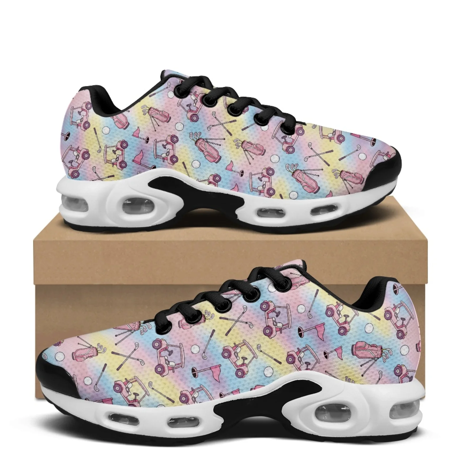 PENSTROLL Pink Golf Pattern Breathable Walking Shoes Tennis Sneakers for Workout Cushioned Sports Shoes
