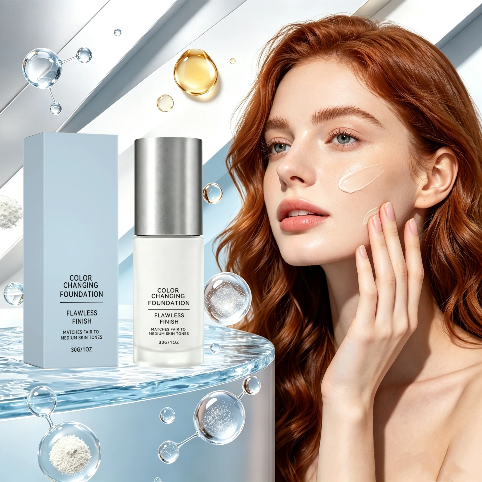 Color‑Adapting Light‑Coverage Foundation Breathable Makeup Cream Soft Daily Make-Up Look Natural Skin‑Tone Matching Liquid Base