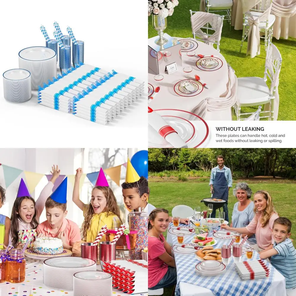 

Набор одноразовой посуды на 100 гостей — синие тарелки для вечеринок из 800 предметов, прозрачный пластик, 100 салфеток, серебро