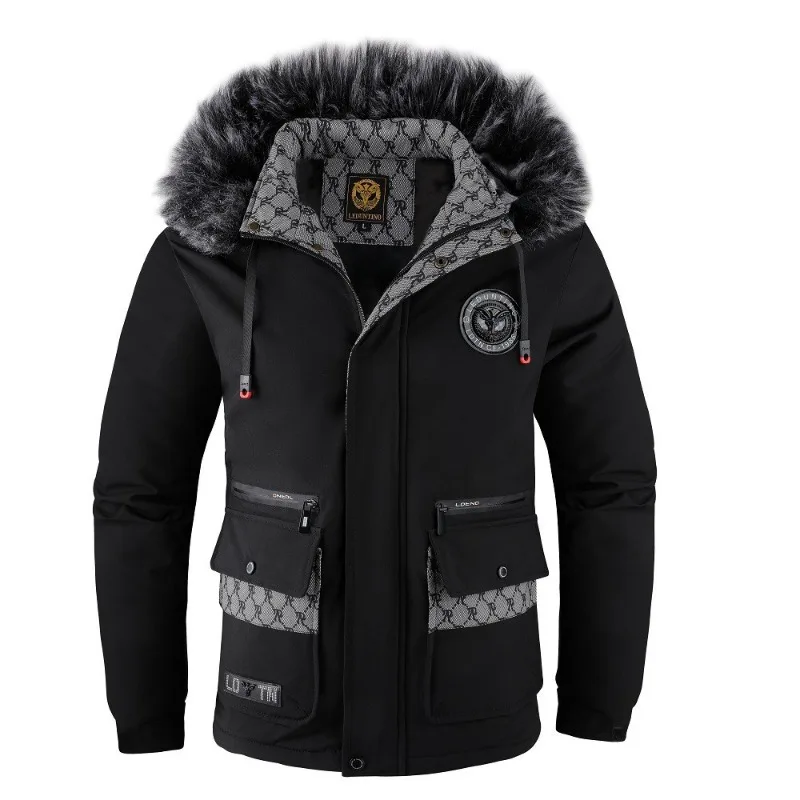 

Winter Casual Fashion Parkas With Hooded Cotton Jacket Men's Fall Windproof Padded Cold Pure Color Simple Cotton Clothing