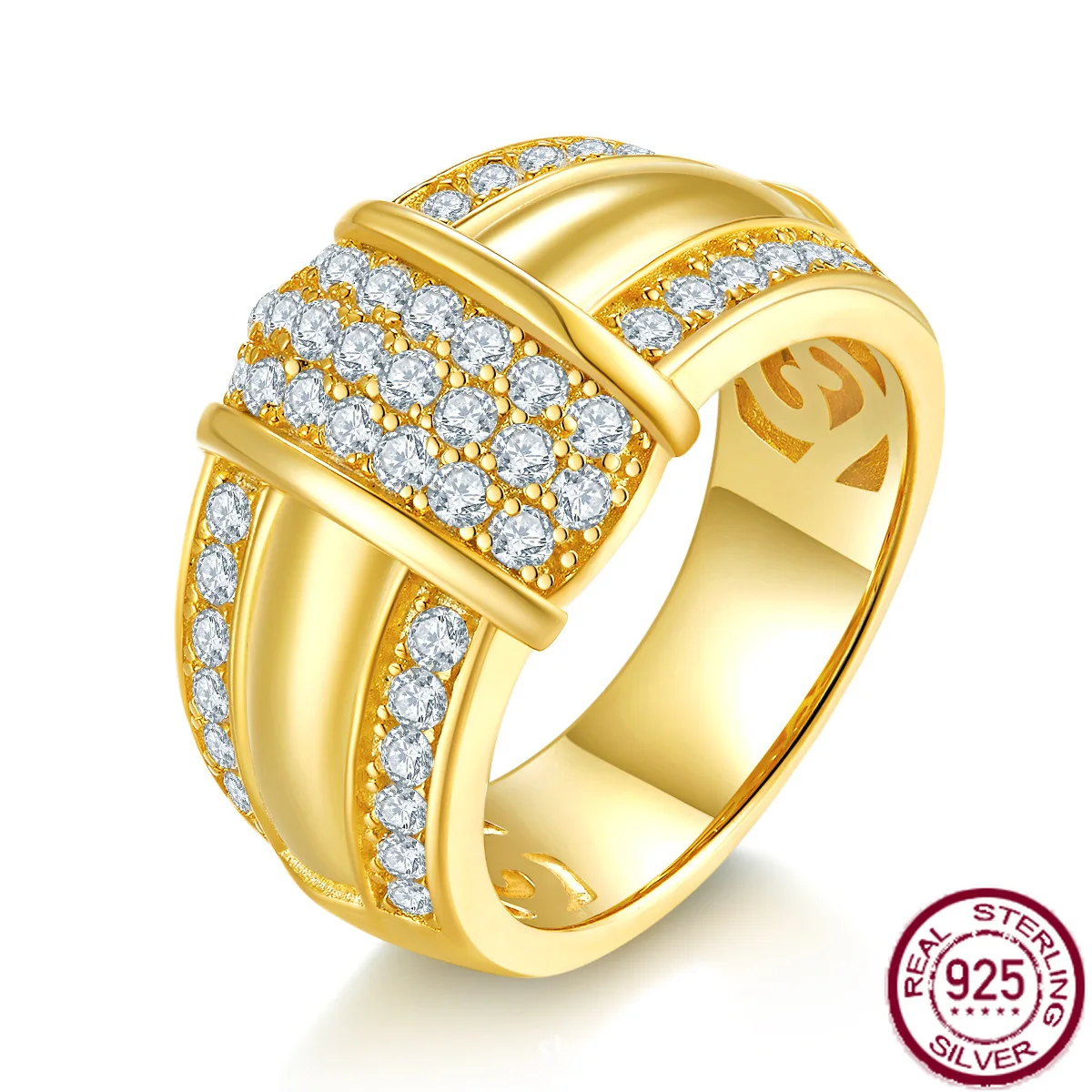 

New popular s925 silver full diamond gold set versatile ring, luxurious and fashionable wedding jewelry