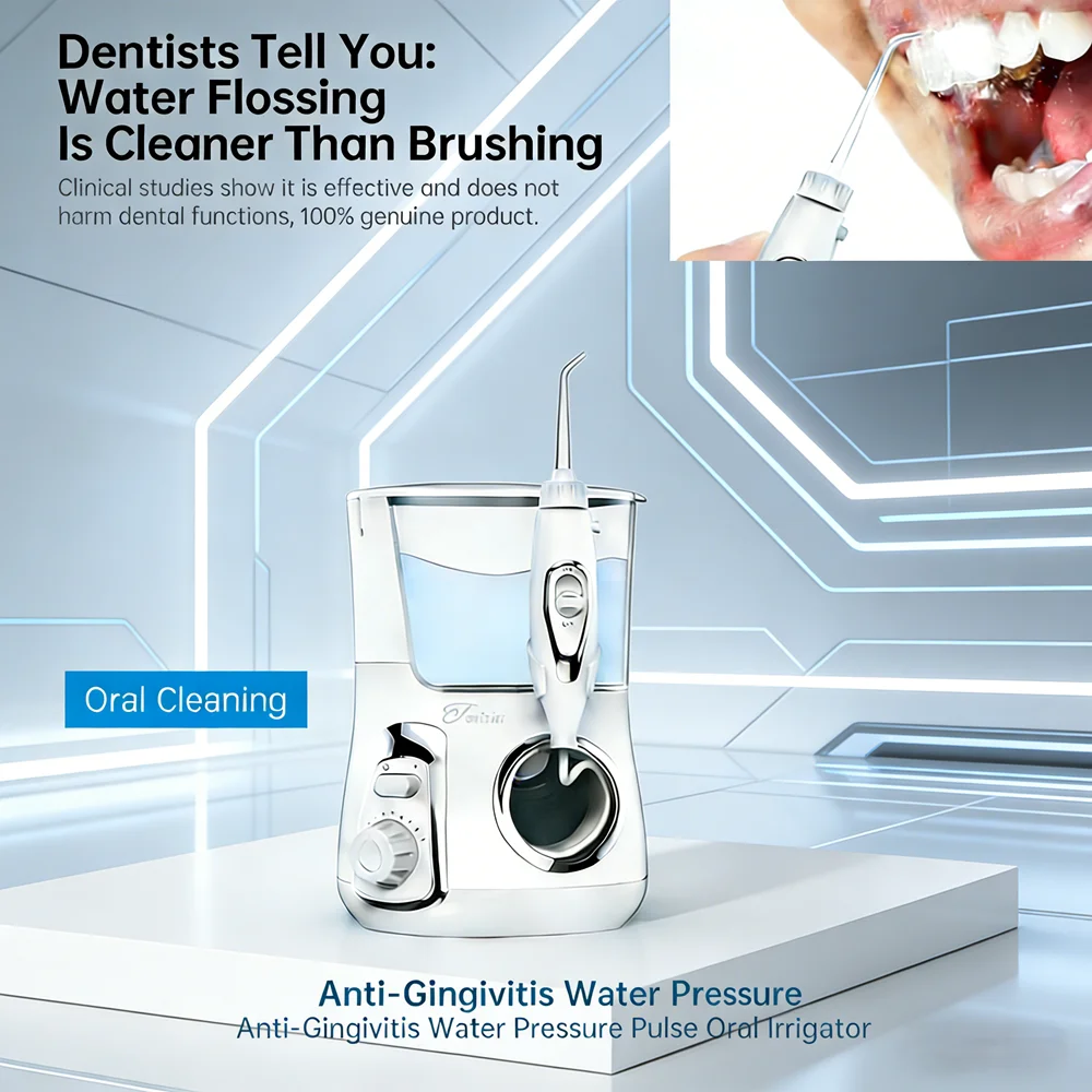 

Профессиональный электрический ирригатор для полости рта 800 мл, 10 режимов, 5 насадок, настольный водный флоссер для чистки зубов