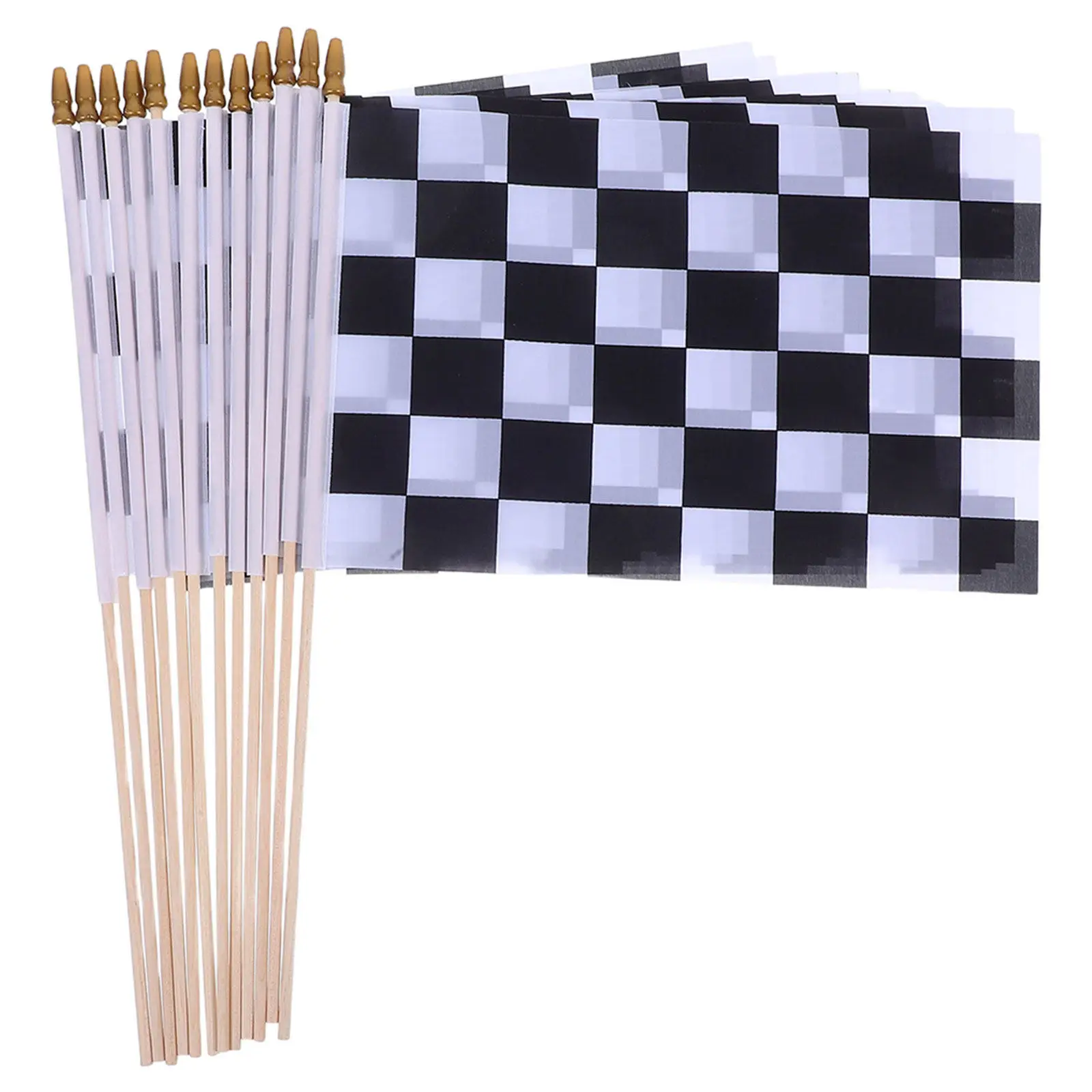 16 PCS Black and White Checkered Flag Racing Stick Mini Car Decor Race Track Flags