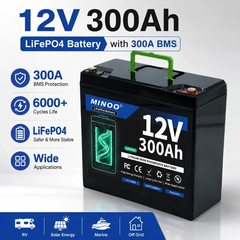 12V 300Ah LiFePO4 Battery Free Charger Built-in 300A BMS 6000+ Cycles Rechargeable Lithium Battery Fast Ship from EU