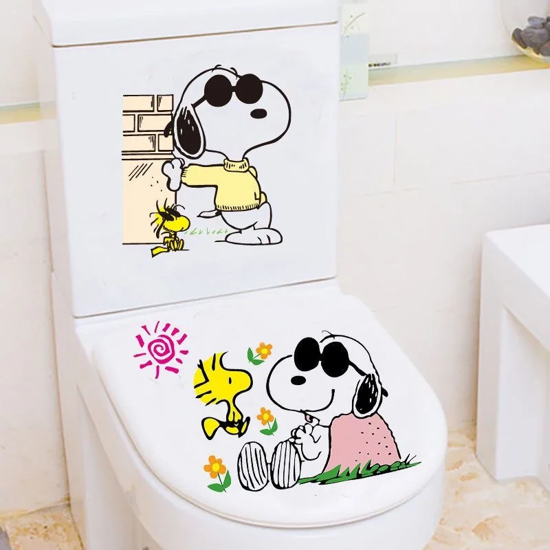 Snoopy cartoon toilet stickers creative bathroom wall decoration stickers toilet seat cute dog funny cartoon stickers waterproof