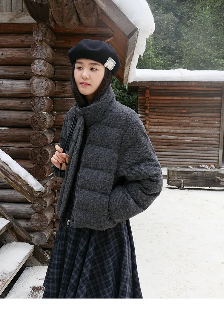 

Winter women's casual solid color stand up collar windproof texture down jacket