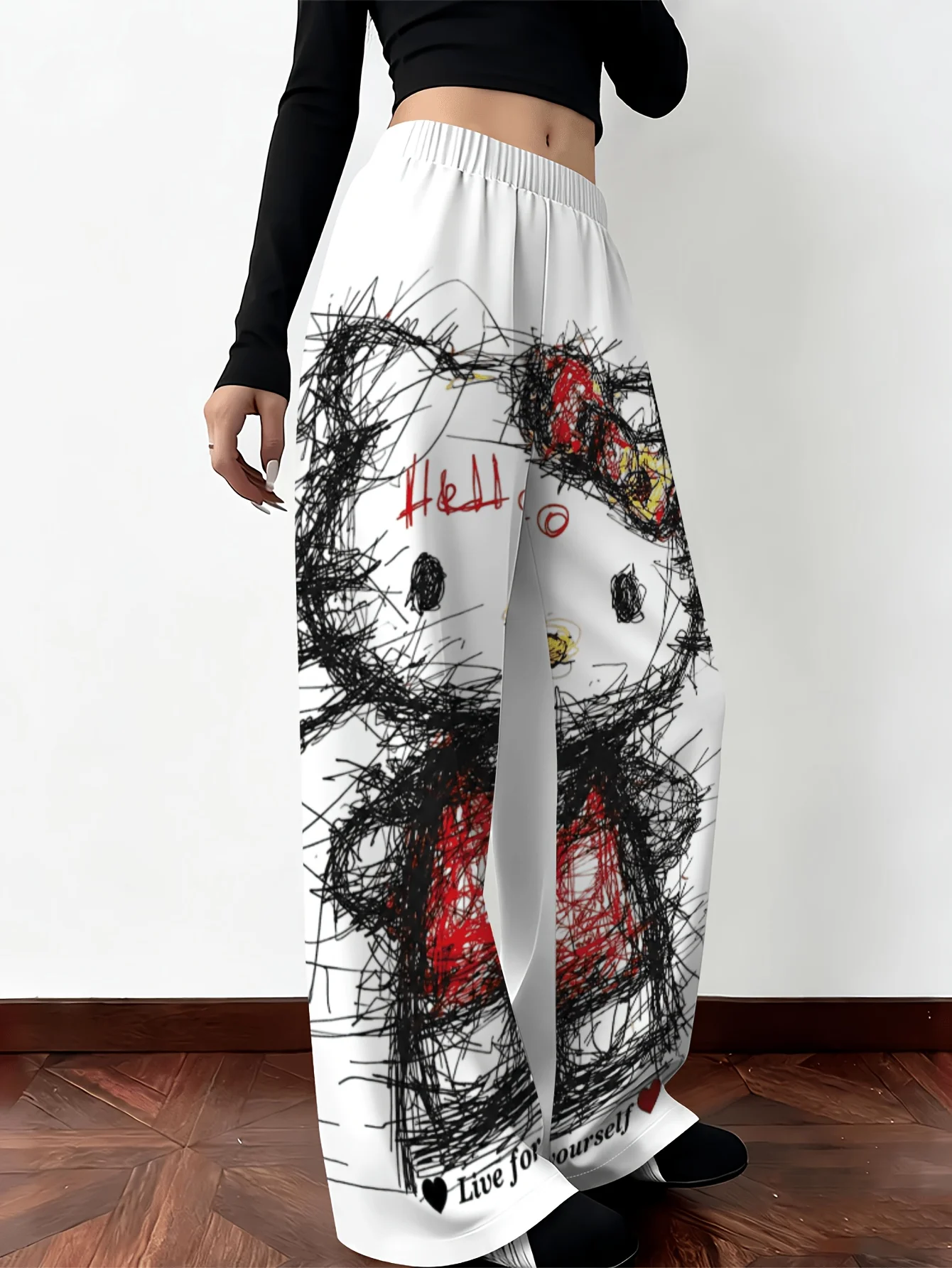 

Children, Adults Graffiti Sanrio Kitty Cat Playful 3D Printing Daily Commuting, Travel Wear Versatile Pants