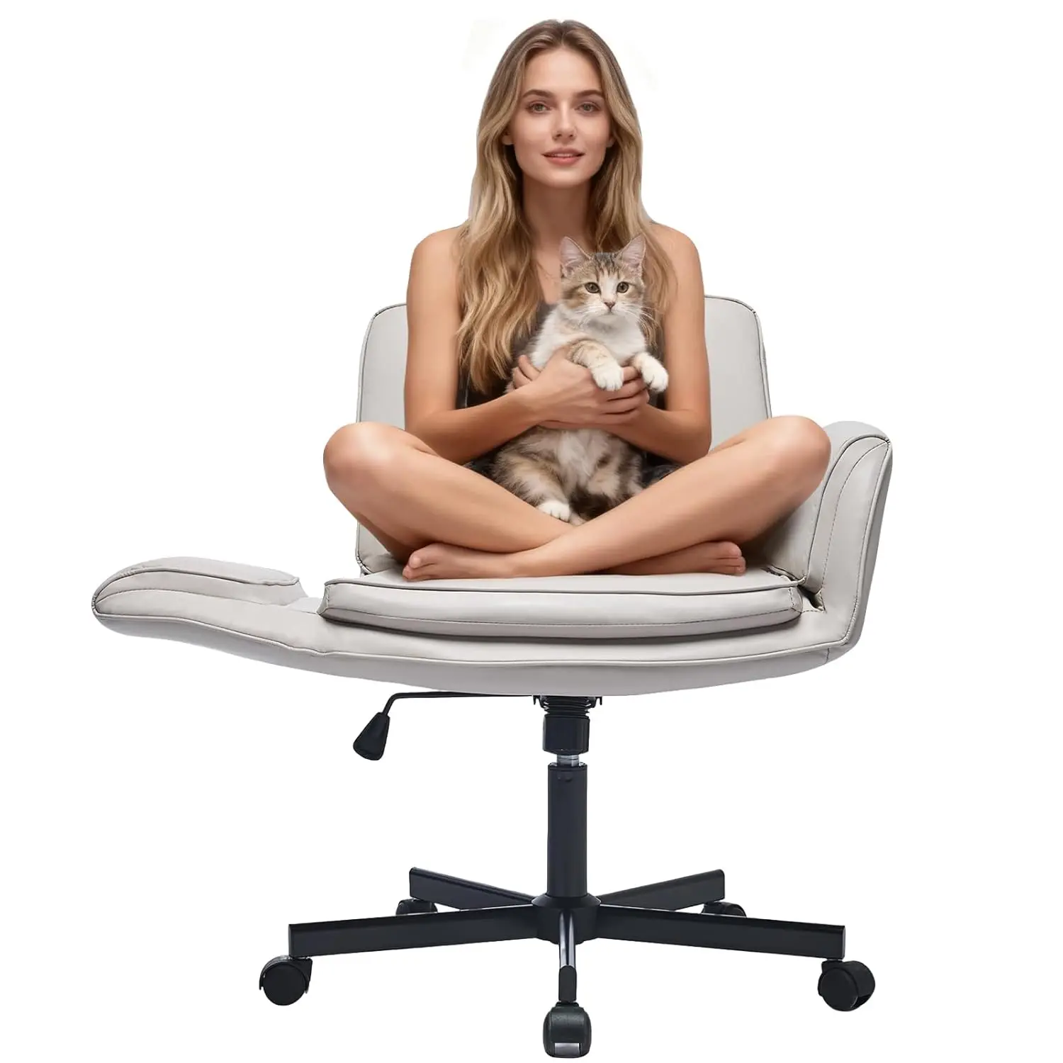 

PU Leather Office Chair Flip-Up Arms Wheels Height Tilt Adjustable Swivel Home Office Makeup, Customized