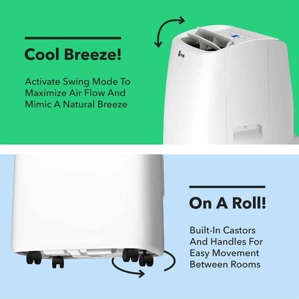 12000 BTU Portable Air Conditioner - Easy to Move AC Unit for Rooms up to 350 Sq Ft - with Powerful Cooling Fan, Auto Shut Off