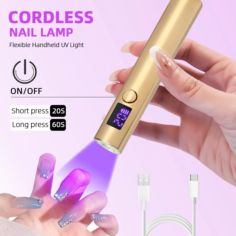 Handheld UV LED Nail Lamp, Nail Dryer Light para cura de todo o gel polonês, Recarregável de secagem rápida Manicure Lâmpada, Nail Art Tools