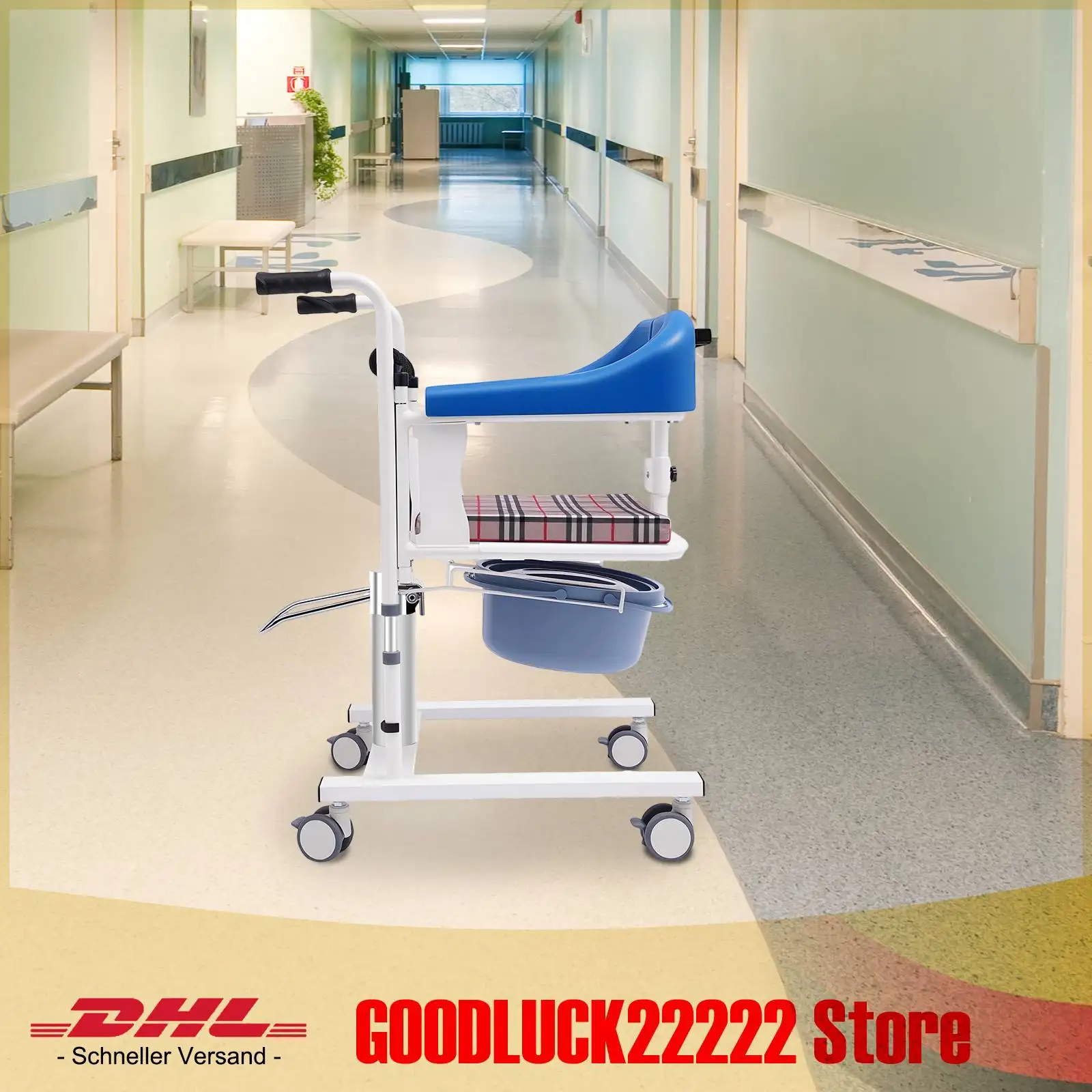 Hydraulischer Rollstuhl-Hebestuhl, Patiententransfer-Liftstuhl, Schmales Design, Mobilitätshilfe, 51 cm Breite für den Einsatz zu Hause und im Krankenhaus – Detail 1