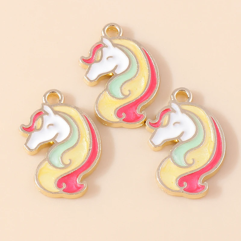 Leslie 10 Stück Emaille Pferd Regenbogen Einhorn Charms Anhänger für DIY handgemachte Ohrringe Armbänder Halsketten Schmuckherstellung Handwerk – Detail 14